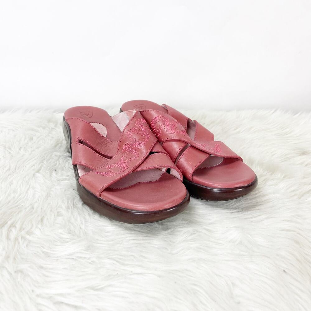 Ariat 8 B Womens Red Leather Slide Wedge Comfort Sandals